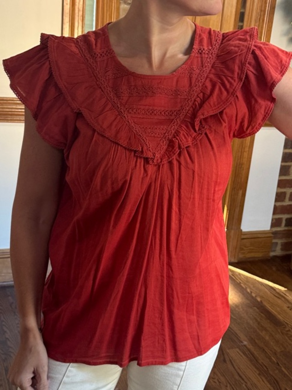 Old Navy - Women’s Rusty Red Ruffle Yoke Blouse - Size M